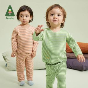 Bloomers Amila Baby Rouphe Conjunto 2023 Autumn Novo corte sem costura Cores imprimindo meninos meninos algodão