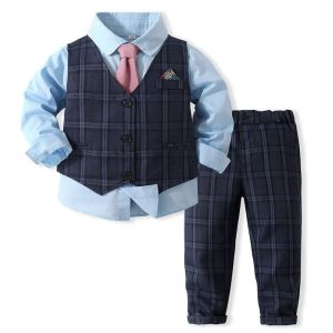 Blazers Baby Boy Formal Suits Одежда мальчик джентльмен с длинным рукавом галстук брюки жилет 4 шт.