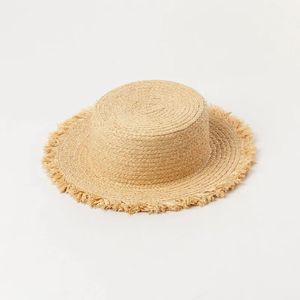 Letnie szerokie czapki słomkowe dla kobiet i mężczyzn Czech Tassel Raffia Beach Sun Hat Casual Ladies Flat Top Caps 240423