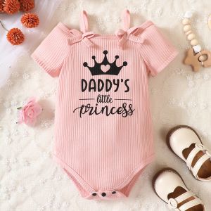 One-Pieces Spring Summer Girls Baby Romper Suspender Short Sleeved Crown Stripe Open Button Soft Crawling Clothes Baby Children's Clothing