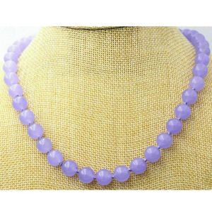 Necklaces Fashion jewelry Free Shipping Handmade 10MM Natural Lavender Jade Round Gemstone Beads Necklace 18'' AAA