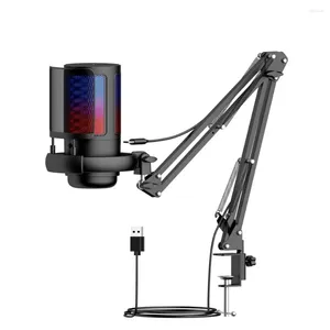 Microphones USB Microphone With Cantilever Stand For Recording And Streaming On PC Mac Headphone Output Touch-Mute Button 3 RGB Mode