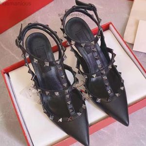 Version Pump Designer Heel High Studs Shoes 2023v Rivet Sandals New Heels Women Spring Summer Two Ring Pointed Sexy Slim 6.5cm