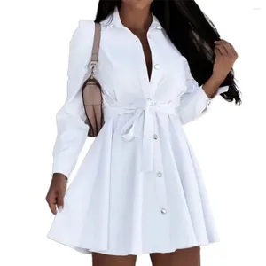 Casual Dresses Sexy Shirt Dress Lace Up Single Breasted Women Slim Fit Soft Fabric Mini For Daily Wear