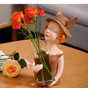 VASESクリエイティブモダンガールキャラクター樹脂花瓶の机の装飾花の装飾的な花のアレンジハイドロポニクスフラワーポット