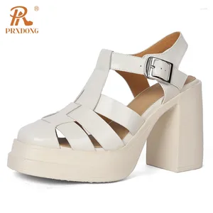 Scarpe eleganti prxdong femminile marchio vera pelle piattaforma piena piattaforma con tacchi alti estivi.