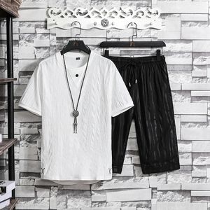 Sommer Herren Sport Set Casual T -Shirt und Short Two -Ty -Set Vintage atmungsaktiven männlichen Kurzarm Set 240416