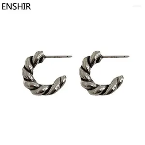 Bolzenohrringe Enshir gestrickt Twist Chunky weiblich Einfaches Design Geometrischer Silberfarbe Party Schmuck Pendientes Brincoos