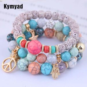 Pulseiras de link kymyad 3pcs/conjunto para mulheres Bijoux femme Crystal Ball Bracelet Star Pingente de Mão Pingente