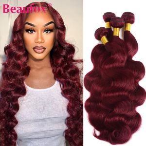 Webwebgewebeweben webox Body Wave Human Hair Bündel malaysischer Wein rot gefärbt wellige Haarbündel Bündel 99J Burgund Remy Hair 32