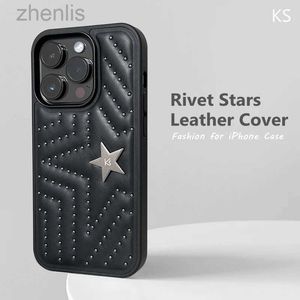 Cell Phone Cases Luxury Rivet Stars Leather Case for iPhone 15 Pro Max Fashion Punk Shockproof Cover for iPhone 12 13 14 Pro Max Plus d240424