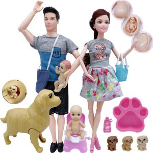 Puppen glückliche Familienpuppen Spielset Schwangere Frauen Puppe Mama Papa Kenwife Babypuppen Kinderwagenbettzubehör spielen Hausspielzeug für Mädchen