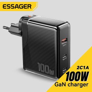 Chargers Essager 100W GAN USB Type C Caricatore Laptop 65W PD Carica rapida per MacBook Tablet Carica rapida per iPhone Xiaomi Caricabatterie telefonici