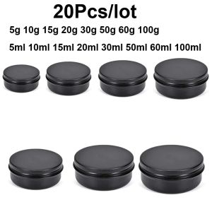 Bottiglie 20pcs in alluminio nero in alluminio barattolo crema crema labbra contenitore smaple 5g100g lattine di tè a candela vuota scatole da regalo in metallo