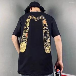 Ternos masculinos 2024 Marca da moda do verão Fushen Back M Large M T-shirt de manga curta estampada para homens e mulheres