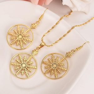 Earrings & Necklace 14kt Yellow Solid Gold GF Snowflake Leverback Pendants Necklaces Fashion Lever Back Drop Dangle HolidayEarring315S