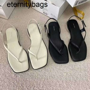 the row The * Row Summer Genuine Leather Square Head Clamping Sandals Fashion and Casual Versatile Beach Flat Bottom Muller Shoes for Women