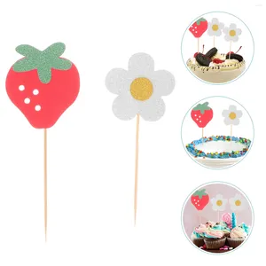 Dekorativa blommor 20 datorer älskling Strawberry Cake Baby Decor Fruit Glitter Paper Cupcake Topper