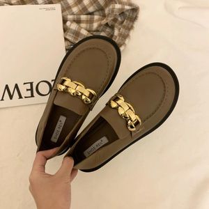 Casual Shoes Retro Metal Chain Decoration Small Leather Women 2024 Creepers Slip On Oxfords Round Toe Thicken Soled Loafers Woman Flats