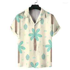 Men's Casual Shirts 3D Printing Plants Leaves Shirt Summer Street Short Sleeves Lapel Blouse Hawaiian Flower Aloha Male Tops