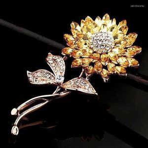 Broszki 1PC Pearl Słoneflower Kobiety Mężczyźni Rhinestone Flower Weddings Office Brooch Pins Pifts