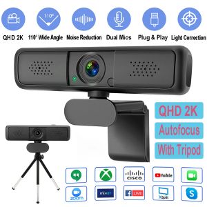 Kameror Ny USB -webbkamera 4 miljoner pixlar QHD PC 2K Webcam Autofocus Laptop Desktop för kontorsmöte Hem med MIC HD 1080p Web Cam
