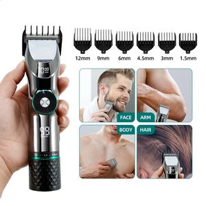 Professionell hår Clipper Ceramic Blade Waterproof Electric Cordless Electric Hair Trimmer LED Display Haircut Machine for Men 240412