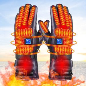 Gloves USB Electric Heated Gloves Men Women Motorcycle Gloves 3 Heating Modes Windproof PU Leather Waterproof Winter Hiking Skiing Gear