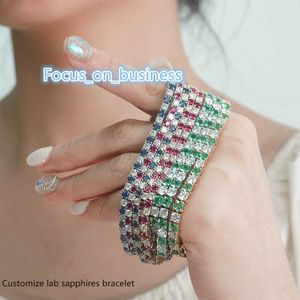 China wholesale Starsgem round shape luxury engagement 14K gold emerald ruby sapphire and moissanites tennis bracelet