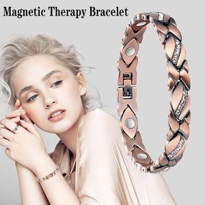 Vintage kopparfärg magnetiska armband för kvinnor artrit smärtlindring justerbar bioenergi blodtryck tillbehör armband 240423