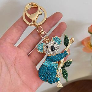 Keychains Cute Rhinestone Crystal Slongish Koala Keychain Animal Bear Key Chain Ring Holder Pendant Keyring