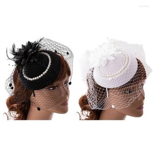 Clip per capelli Donne affascinante Cappello Tea Party Feather Veil Veil