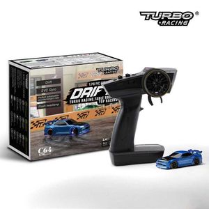 Carro elétrico/RC Turbo Racing 1 76 C64 Carro RC Drift com Radio Gyro Rádio Full Proporcional Remote Control Toys RTR RTR para crianças e adultos 240424