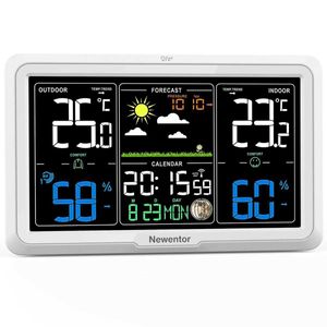 Termômetros domésticos Newentor Station Relógio de 7 polegadas Tela LCD LCD Hygrômetro de temperatura mucple Interiores com 1/2/3 Sensor externo Stand/Hang T240422