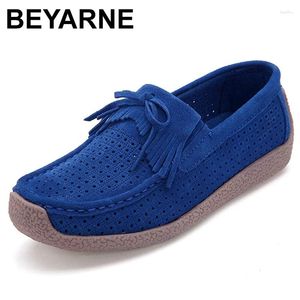 Casual Shoes BEYARNE Women Flats Spring Summer Fashion Comfort Genuine Leather Flat Woman Slip On Female Green Emerald Zapatos