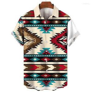 Koszulki męskie geometryczne wzór krajowy 3D Print Hawaiian Shirt Men Summer Street Krótkie rękawy