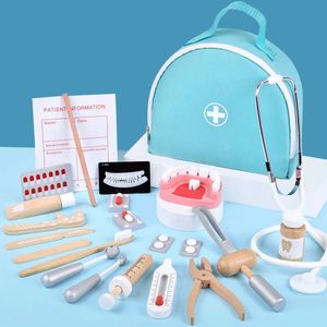 Hölzerne tadende spiele doktor pädagogische typeys für Kinder Simulation Zahnarztprüfung Pinsel Zähne Medizin Set Rollenspiele 240416