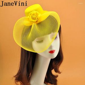 Headpieces janevini 2024 brud bröllop acsessoire för hår ros fascinatorer och hattar täcker ansikte blommig formell kväll kvinnlig hattklipp