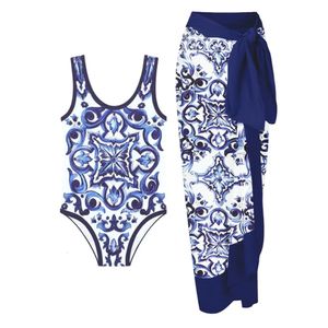 Women Swimsuit Skirt Blue Holiday Beachwear Vintage Swimwear Female Retro Designer Bathing Suit Surf Wear Summer 240424
