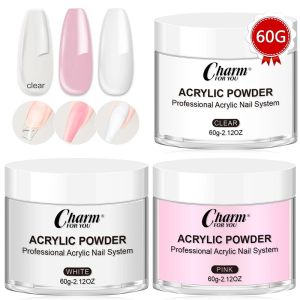 Líquidos 60/20g acrílico em pó de unhas clara rosa branco profissional de escultura polímero de cristal para arte de unhas para ferramentas de decoração de manicure