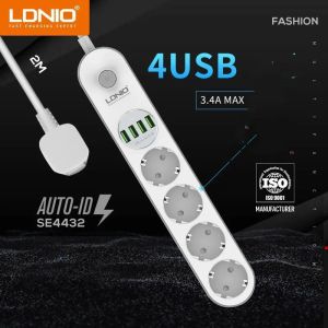 Kamery LDNIO ZASILNOŚĆ Z 4 Outlet 4 USB Przedłużenie wtyczka 5V zasilająca wtyczka UE 10A dla Xiaomi Home Network Filtr Telefon