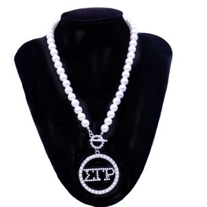 Halsband Pearl Chain OT CLASP Grekiska bokstäver Sigma Gamma Rho Choker Statement Soror Halsband