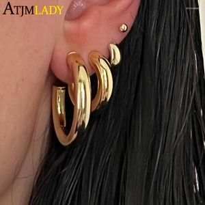 Stud Earrings High Quality Smooth Hollow Gold Silver Color Classic European Big Thick Hoops 925 Pin Women Jewelry