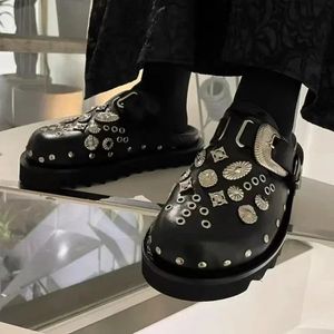 Summer Women Tisters Platform Nitets Punk Rock Leather Mules Creative Metal Fittings Casual Party Shoes Female Outdoor 240409