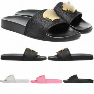 Slippers Sliders Designer sandale Slide sandal PALAZZO rubber Metal head womens mens room Summer Beach fashion vintage Mules black Gold White pink #56 I5dR#