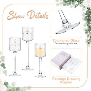Ljusuppsättning av 3 eleganta glasljusstakehållare Long STEM Stand Tea Light Candle Holder Center of Wedding Table Decoration Home Party