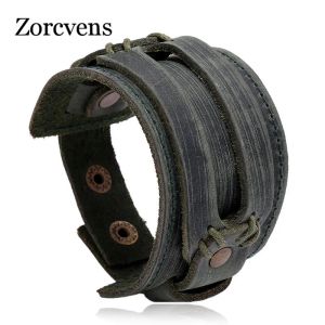 Strands Zorcvens New Fashion Men Men Широкий браслет из кожи коричневый коричневый крошечный браслеты браслеты винтажные панк -браслеты мужчины ювелирные изделия