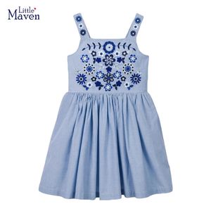 Little Maven Princess Dresses for Girs Summer Clothes Sleeveless Cartoon Embroidery Flowers Kids Childrens Clothing 240420
