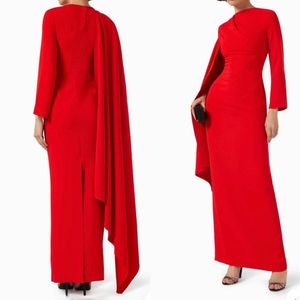 Elegant Short Crepe Red Evening Dresses With Cape Sheath Jewel Neck Ankle Length Zipper Back Prom Dresses Party Dresses for Women