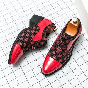 Neuankömmlinge High Heel Herren Red Leder Schuh Fashion Speed Toe Dress Schuhe Männer Oxford Schuhe für Männer Hochzeitsschuhe Abschlussball Party